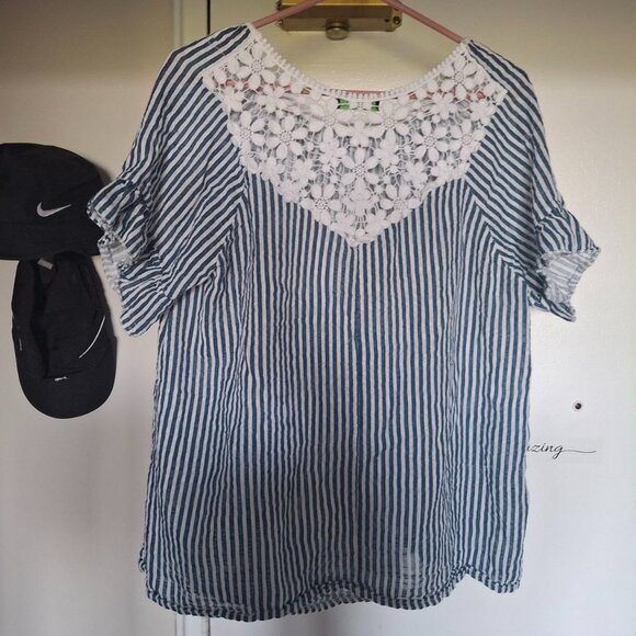 Cherishh Italian Linen Top - Blue & White Stripes - Picture 7 of 7